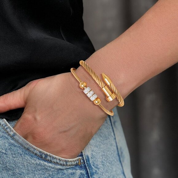 18K Gold Nail Bracelet Set, Adjustable Stackable Bangles for Women, Trendy Jewel - Picture 4 of 6